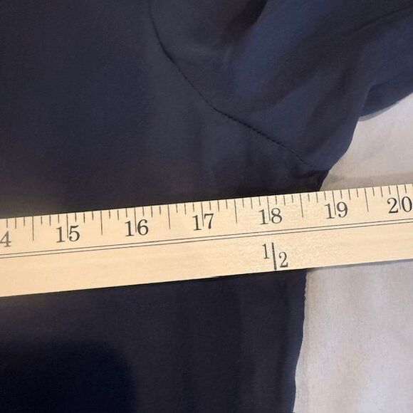 Nili Lotan 100% Silk Navy Blue Blouse Ruffle Neck Button Up Back Size Medium - Picture 9 of 12